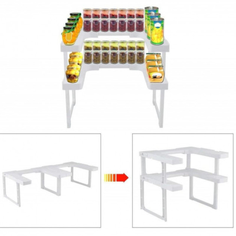 Полиця органайзер для спецій та банок дворівнева з поворотною рамою Spice Spinner Two-Tiered Spice Organizer Білий