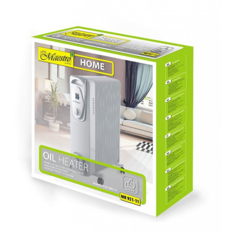 Масляний радіатор підлоговий з 11 секцій Maestro MR 950-11 три режими 1000/1500/2500 Вт Білий Масляний радіатор підлоговий з 11 секцій Maestro MR 950-11 три режими 1000/1500/2500 Вт Білий