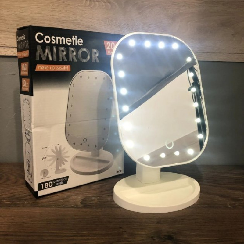 Дзеркало для макіяжу з LED підсвічуванням овальне регульоване на підставці Cosmetie Mirror HHO71 MA-16 Білий