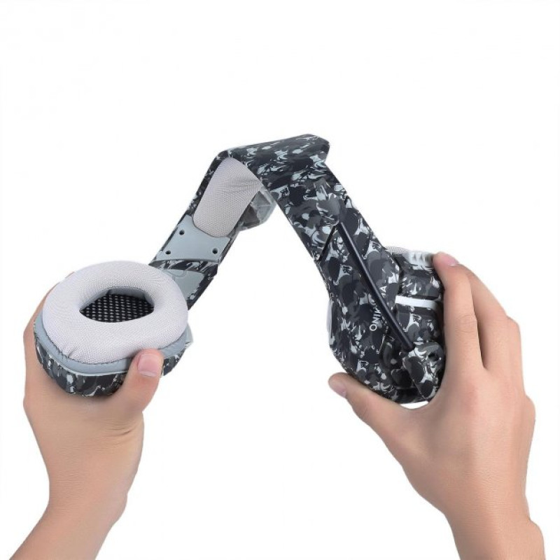 Ігрові навушники накладні з мікрофоном та soft touch покриттям для комп'ютера та консолей 20Ом 20Гц-20кГц 3,5мм (mini-jack) Onikuma K1B Камуфляж-абстракція Чорно-сірий