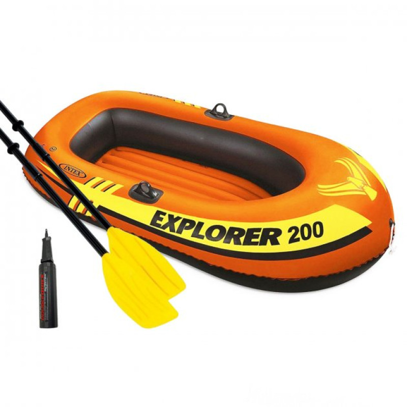 Надувний човен двомісний двокамерний Intex 58331 NP Explorer 200 з пластиковими веслами та ручним насосом 185х94х41см Помаранчевий