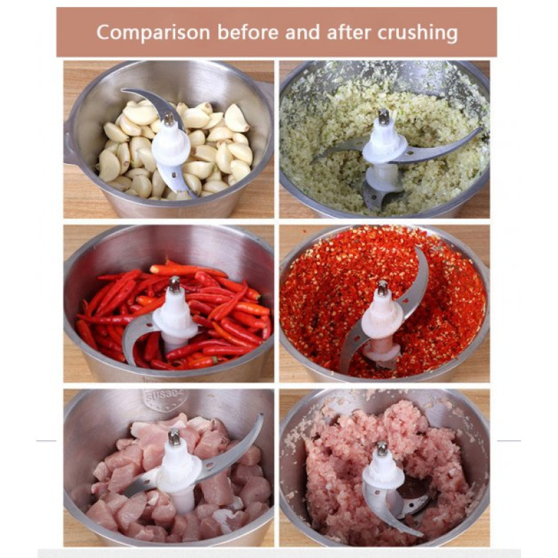 Блендер-подрібнювач кухонний універсальний для овочів, фруктів та м'яса м'яса BC-20 Сріблястий Блендер-подрібнювач кухонний універсальний для овочів, фруктів та м'яса м'яса BC-20 Сріблястий