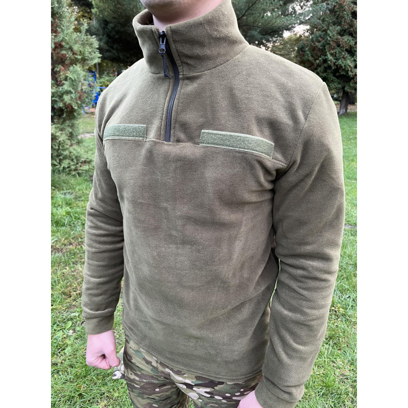 Джемпер флісовий з високим коміром на блискавці та двома наліпками для шивронів Оливковий