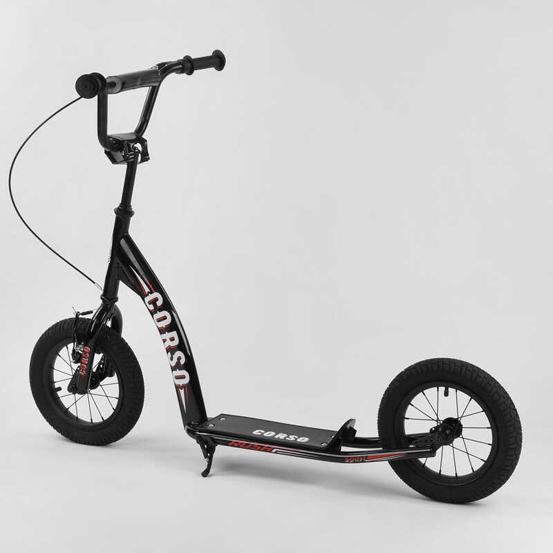 Самокат міський двоколісний з великими надувними колесами 12" для дітей від 3 років Corso CR-T 5656 Чорний/Червоний