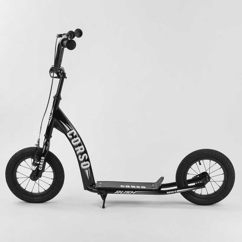 Самокат міський двоколісний з великими надувними колесами 12" для дітей від 3 років Corso CR-T 1707 Чорний/Білий Самокат міський двоколісний з великими надувними колесами 12" для дітей від 3 років Corso CR-T 1707 Чорний/Білий