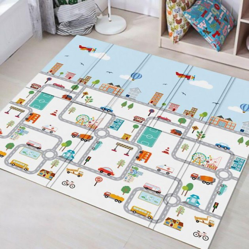 Двосторонній дитячий ігровий килимок Play Mat "Місто-океан" / Складаний розвиваючий термо-килимок для повзання