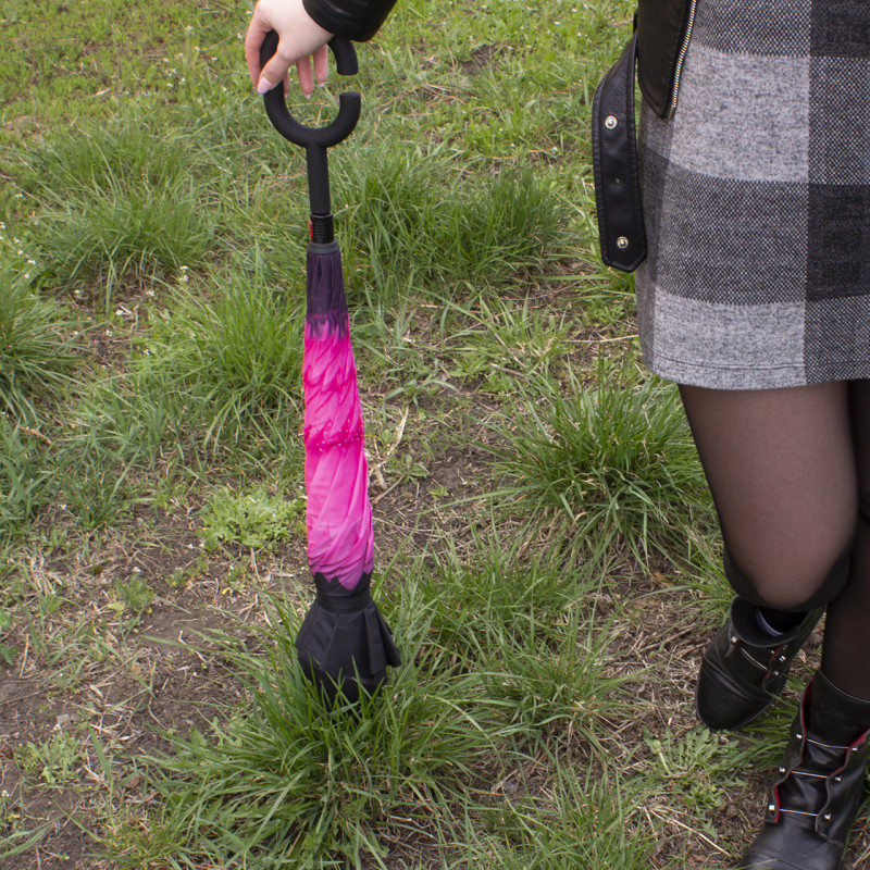 Парасолька двостороння вітрозахисна зворотне додавання Lesko Up-Brella Рожевий Квітка Black/Pink