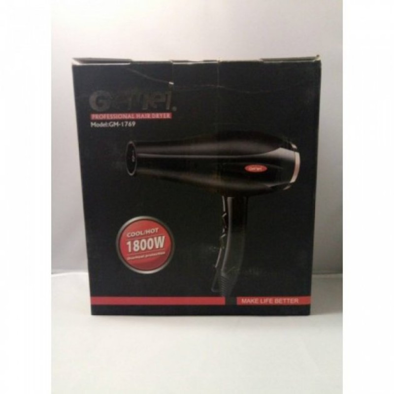 Фен для волосся професійний для сушіння та укладання потужний з подачею холодного повітря Gemei GM-1769 1800W Чорний