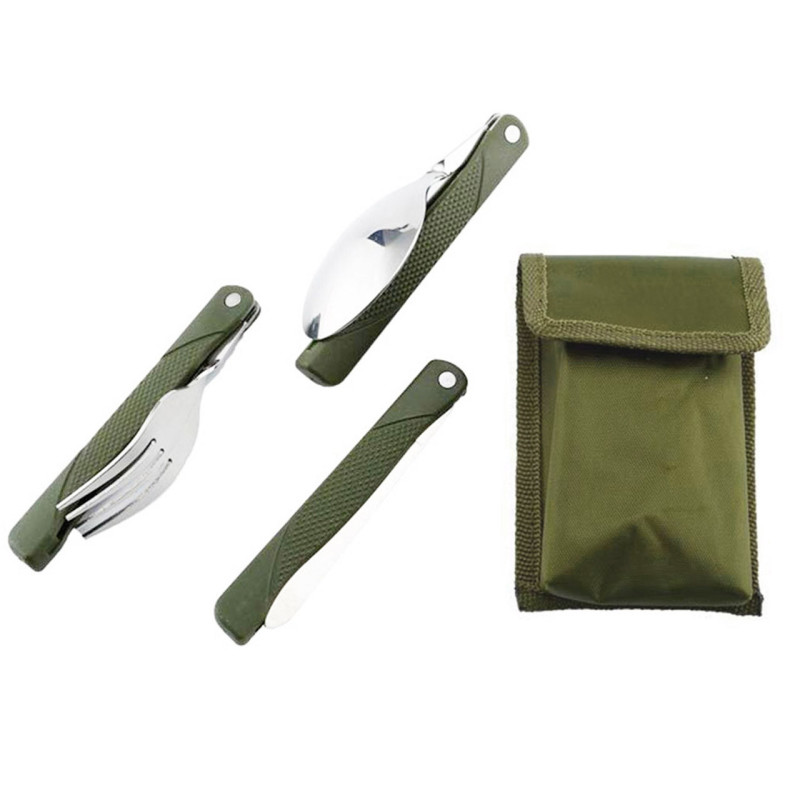 Набір столових туристичних приладів 3 предмети ложка, вилка, ніж металеві скадні з чохлом Lesko 2017 3в1 Зелений Набір столових туристичних приладів 3 предмети ложка, вилка, ніж металеві скадні з чохлом Lesko 2017 3в1 Зелений