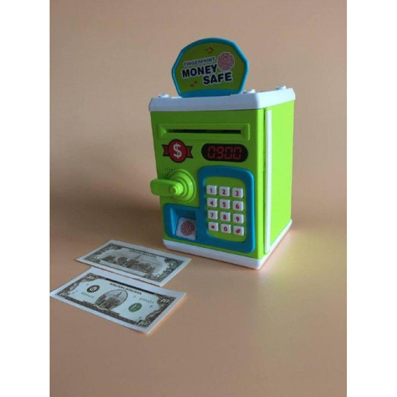 Дитяча сейф-скарбничка Money Safe з відбитком пальця і кодовим замком WF-3002 Зелений Дитяча сейф-скарбничка Money Safe з відбитком пальця і кодовим замком WF-3002 Зелений