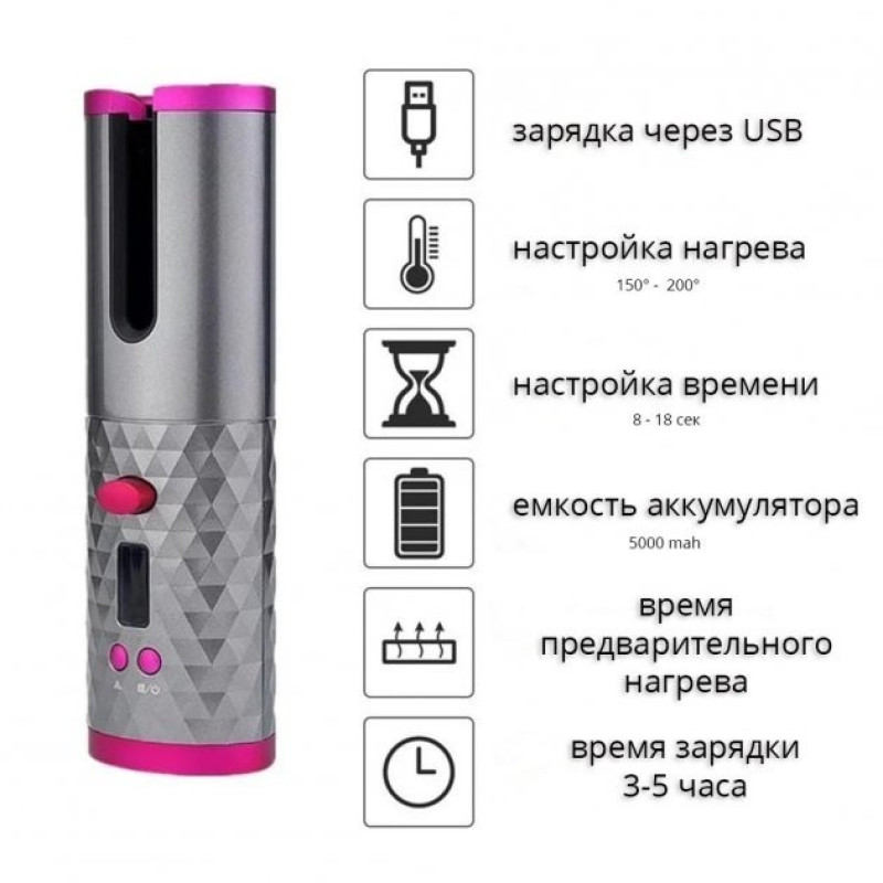 Бездротова, автоматична плойка для завивки волосся Ramindong Hair curler WM-002, Grey