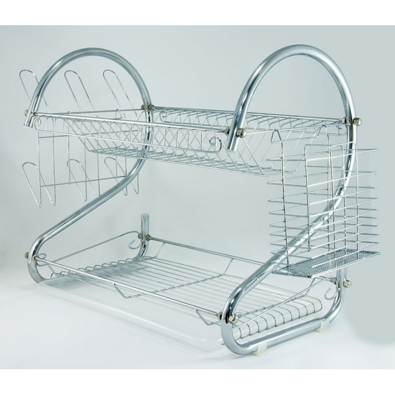 Настільна сушка для посуду Stenson MH-0318 Salerno сушарка для тарілок та склянок з піддоном 2 рівня 55.2*24.5*39.2см Сріблястий