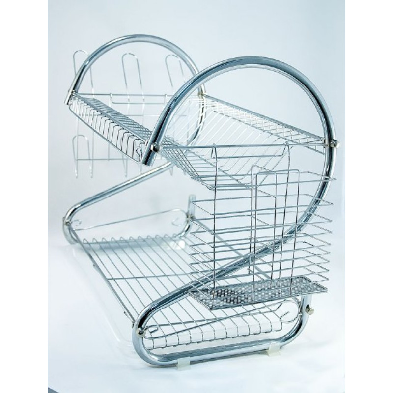 Настільна сушка для посуду Stenson MH-0318 Salerno сушарка для тарілок та склянок з піддоном 2 рівня 55.2*24.5*39.2см Сріблястий