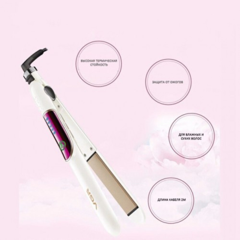 Праска для випрямлення волосся з керамічними пластинами та цифровим дисплеєм VGR V-509 50W Білий