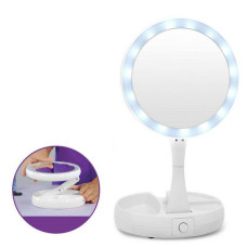 Дзеркало косметичне для макіяжу складне настільне з LED підсвічуванням та органайзером регульоване кругле з підставкою White