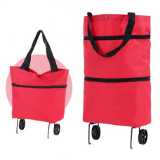 Сумка господарська для покупок візок на колесах або на плече складана Red