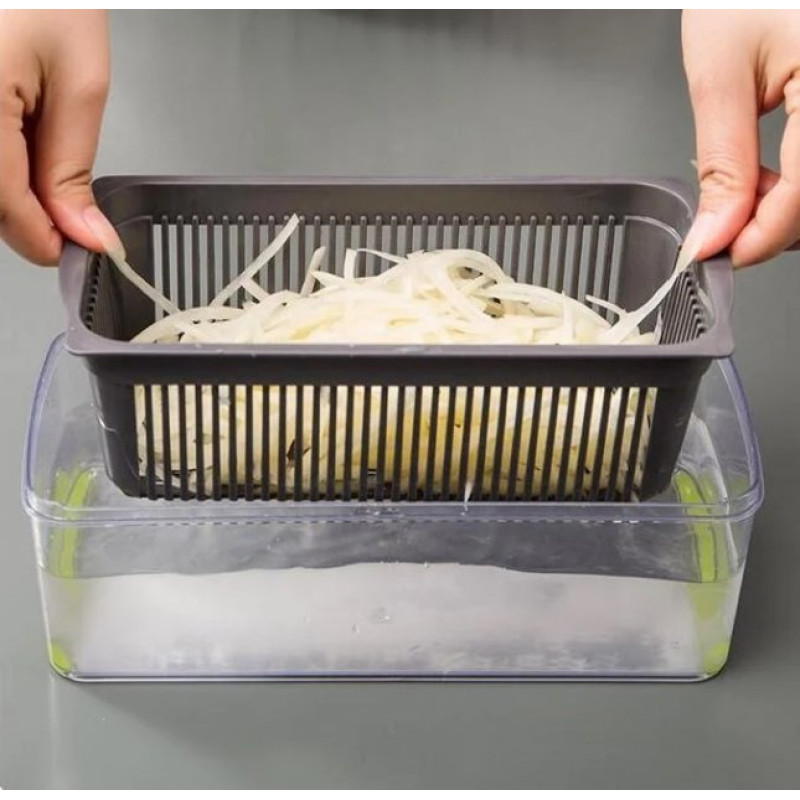 Багатофункціональна ручна овочерізка-подрібнювач Veggie Slicer 14в1 з насадками та контейнером, ситечко для яєць та ніж-економка для очищення овочів Сіро-зелений