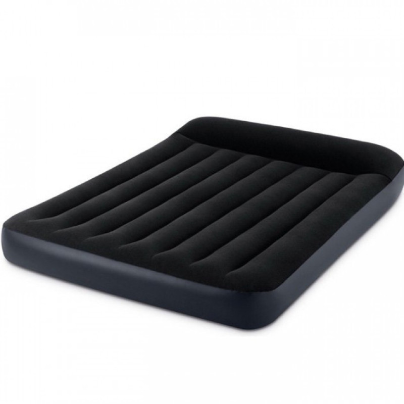 Матрац полуторний з підголівником ПВХ із флокованим покриттям надувне ліжко Intex 64142 191х137х25см Чорний