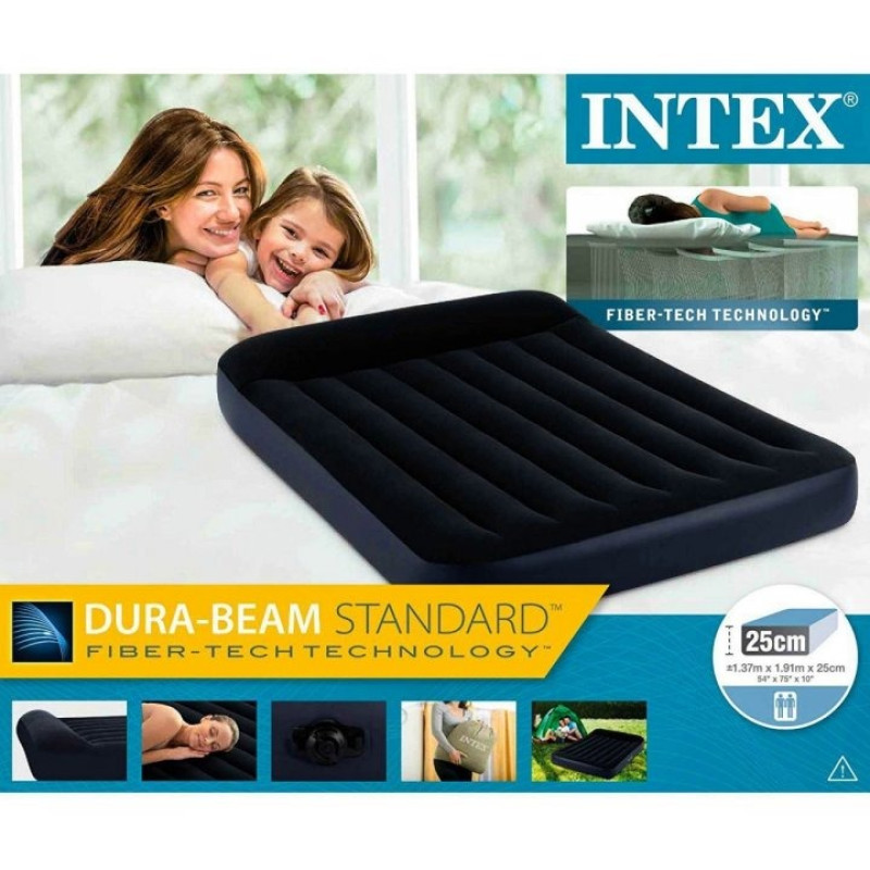 Матрац полуторний з підголівником ПВХ із флокованим покриттям надувне ліжко Intex 64142 191х137х25см Чорний
