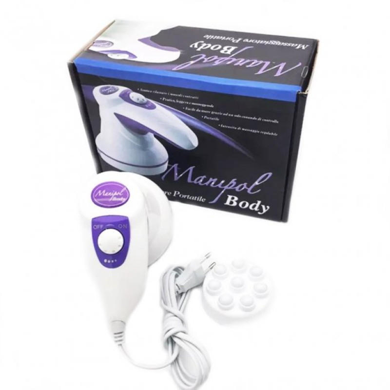 Антицелюлітний ручний масажер для тіла із 3 насадками Manipol Body MA01 Біло-фіолетовий