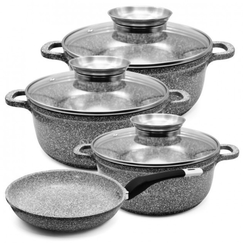 Набір алюмінієвих каструль казанів з антипригарним покриттям та сковородою сковорода UNIQUE (UN-5521) Сірий