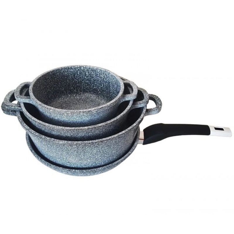 Набір алюмінієвих каструль казанів з антипригарним покриттям та сковородою сковорода UNIQUE (UN-5521) Сірий Набір алюмінієвих каструль казанів з антипригарним покриттям та сковородою сковорода UNIQUE (UN-5521) Сірий