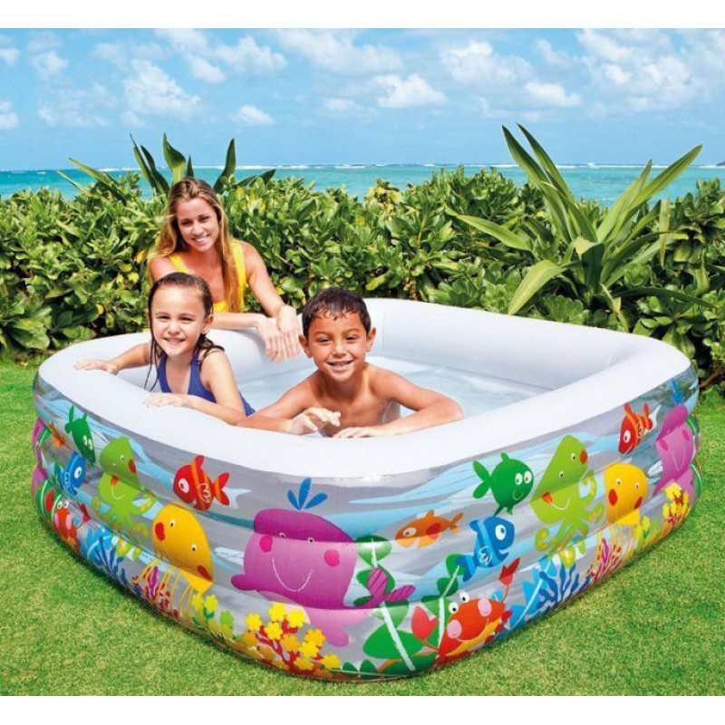 Надувний басейн дитячий від 3 років Intex 57471 Блакитна лагуна 159х159х50см 344л 3 камери Різнокольоровий