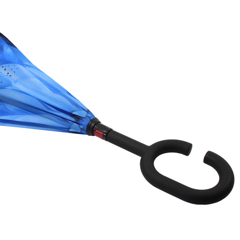 Парасолька двостороння вітрозахисна зворотна будова Lesko Up-Brella Синя Квітка Black/Blue