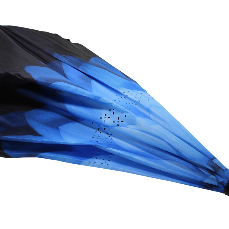 Парасолька двостороння вітрозахисна зворотна будова Lesko Up-Brella Синя Квітка Black/Blue