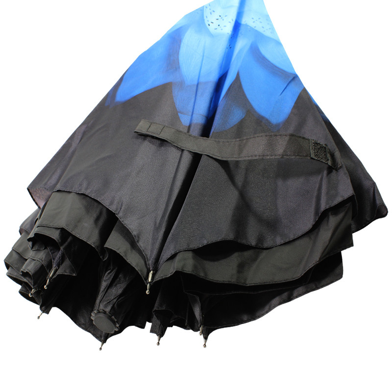 Парасолька двостороння вітрозахисна зворотна будова Lesko Up-Brella Синя Квітка Black/Blue