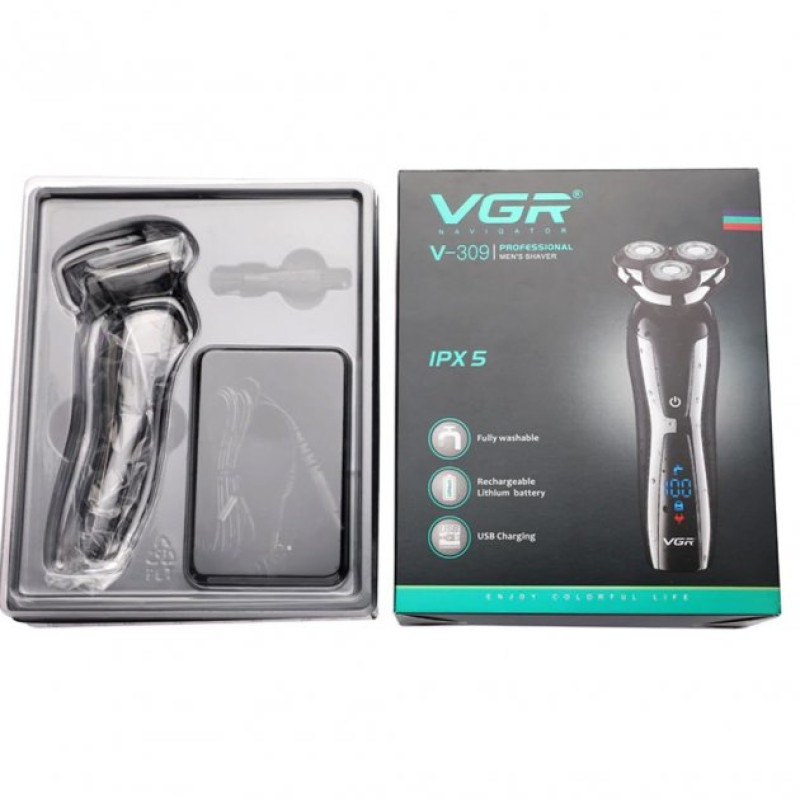 Електробритва для чоловіків роторна VGR V-309 водонепроникна бритва для вологого та сухого гоління Чорний