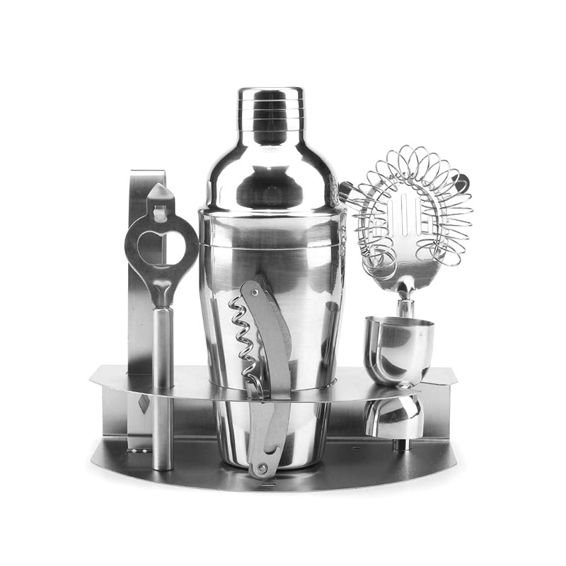 Набір для бару з 7 предметів із нержавіючої сталі на дерев'яній підставці Youchen MC-C7 Silver