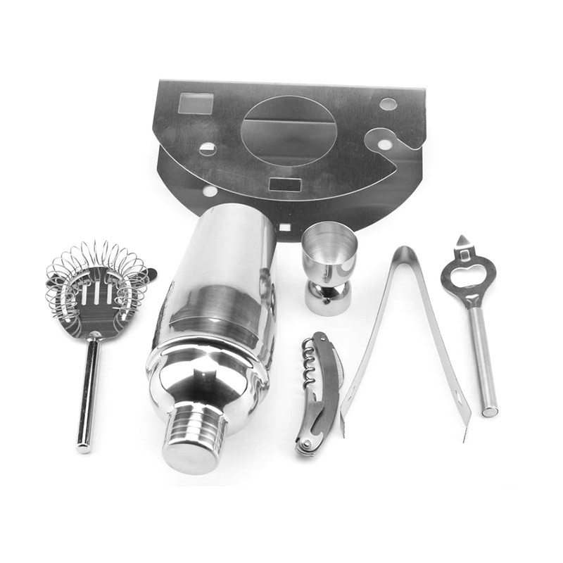 Набір для бару з 7 предметів із нержавіючої сталі на дерев'яній підставці Youchen MC-C7 Silver