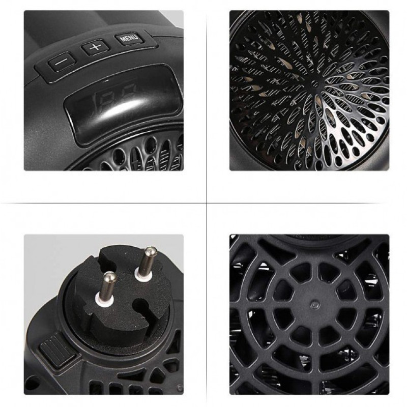 Тепловентилятор для дому обігрівач дуйчик таймер до 12 годин 900Вт Wonder Heater Black