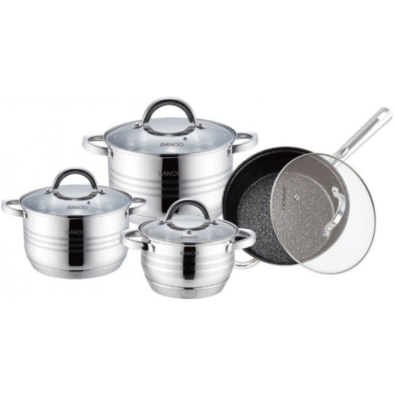 Набір каструль з нержавіючої сталі з товстим дном 8 предметів Banoo BN-5004