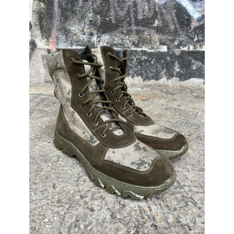 Берці тактичні чоловічі Light Boots 40 (26.5 см) Весна/Літо шкіра та кордура черевики легкі (Олива-Піксель)