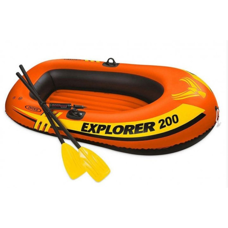 Надувний човен двомісний двокамерний Intex 58331 NP Explorer 200 з пластиковими веслами та ручним насосом 185х94х41см Помаранчевий