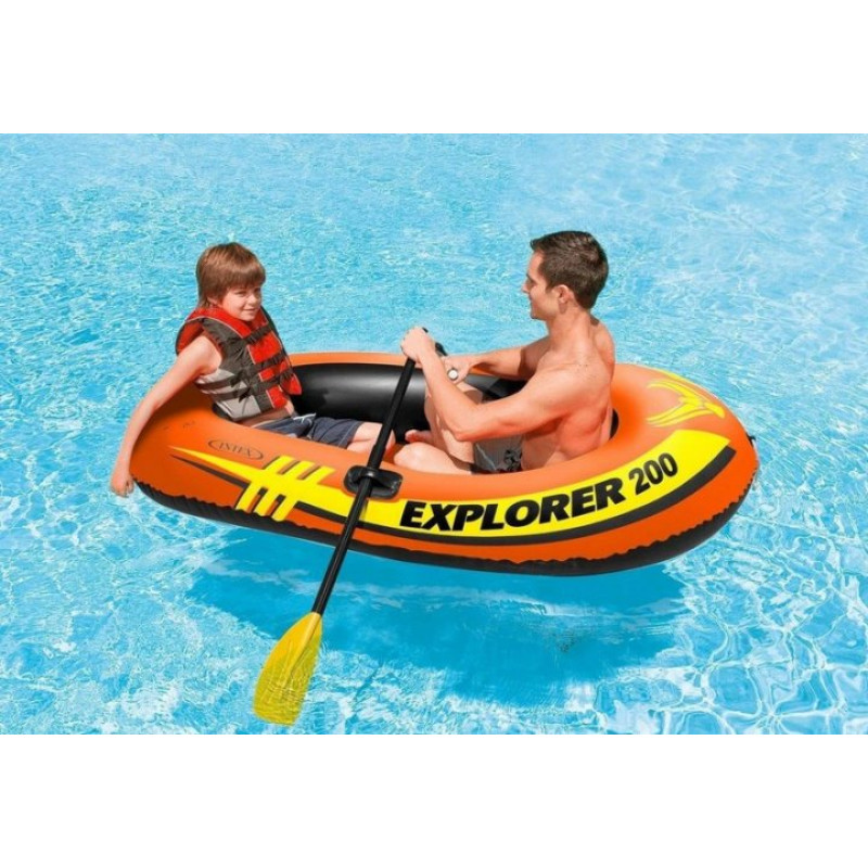 Надувний човен двомісний двокамерний Intex 58331 NP Explorer 200 з пластиковими веслами та ручним насосом 185х94х41см Помаранчевий