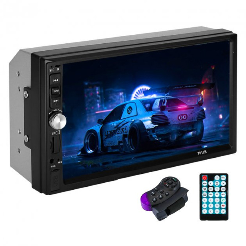 Автомагнітола 2DIN з сенсорним дисплеєм 7" з пультом керування та підтримкою камери заднього виду Bluetooth USB microSD 7012B Чорний