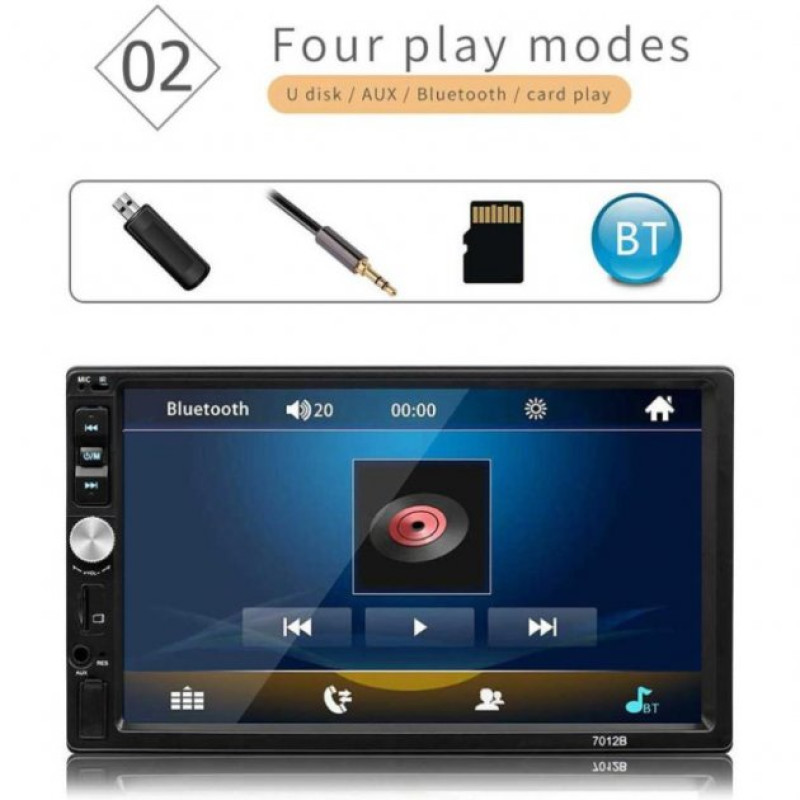 Автомагнітола 2DIN з сенсорним дисплеєм 7" з пультом керування та підтримкою камери заднього виду Bluetooth USB microSD 7012B Чорний Автомагнітола 2DIN з сенсорним дисплеєм 7" з пультом керування та підтримкою камери заднього виду Bluetooth USB microSD 7012B Чорний