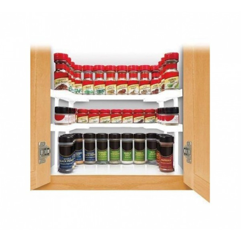Полиця органайзер для спецій та банок дворівнева з поворотною рамою Spice Spinner Two-Tiered Spice Organizer Білий