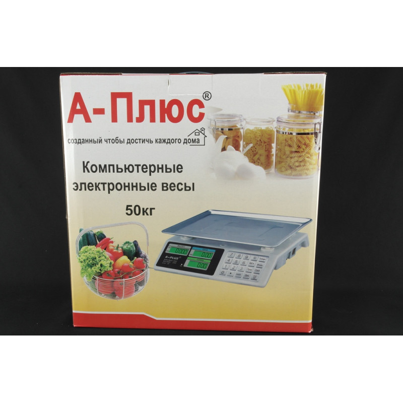 Ваги торгівельні електронні з акумулятором та дисплеєм до 50кг А-Плюс SC-1645 Білий