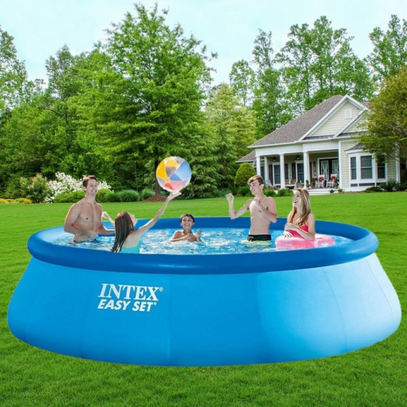 Надувний басейн наливний сімейний Intex 26168 457х122см 14141л з фільтром-насосом, сходами, тентом та підстилкою Синій