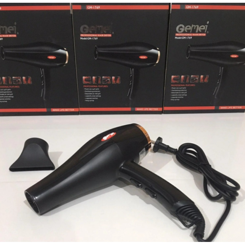 Фен для волосся професійний для сушіння та укладання потужний з подачею холодного повітря Gemei GM-1769 1800W Чорний