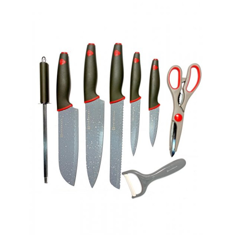 Набір кухонних ножів з 9 предметів з нержавіючої сталі на підставці Edenberg EB-11063 RED з антибактеріальним покриттям