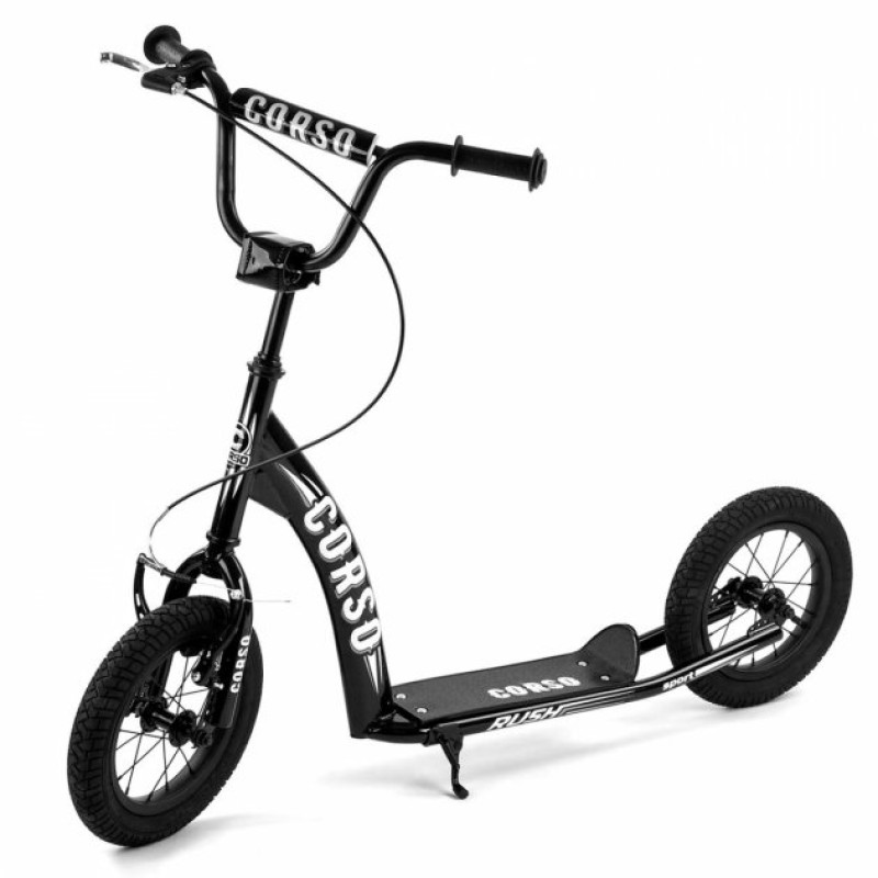 Самокат міський двоколісний з великими надувними колесами 12" для дітей від 3 років Corso CR-T 1707 Чорний/Білий