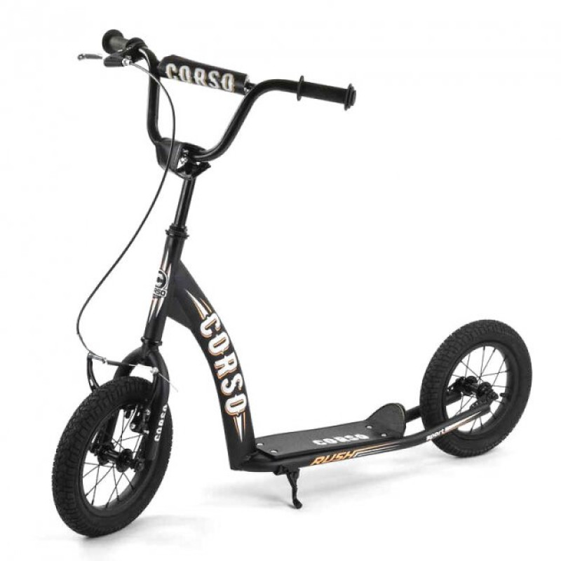 Самокат міський двоколісний з великими надувними колесами 12" для дітей від 3 років Corso CR-T 7171 Чорний/Помаранчевий