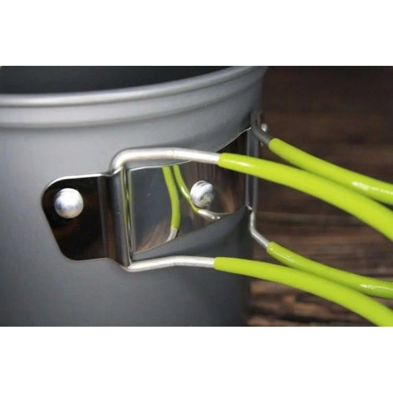 Набір туристичного посуду для пікніка із чохлом на 1 персону Cooking Set DS-101 Чорний із салатовим