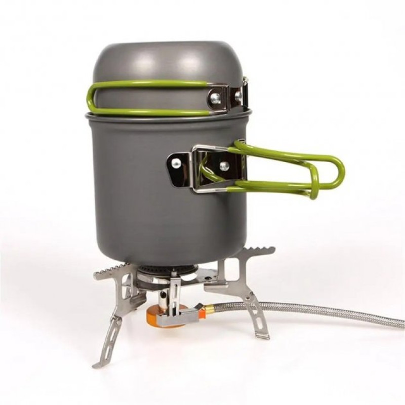 Набір туристичного посуду для пікніка із чохлом на 1 персону Cooking Set DS-101 Чорний із салатовим