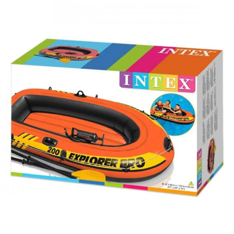 Надувний човен півторамісний Intex 58357 NP Explorer 200 Pro з пластиковими веслами та ручним насосом 196х102х33см Помаранчевий